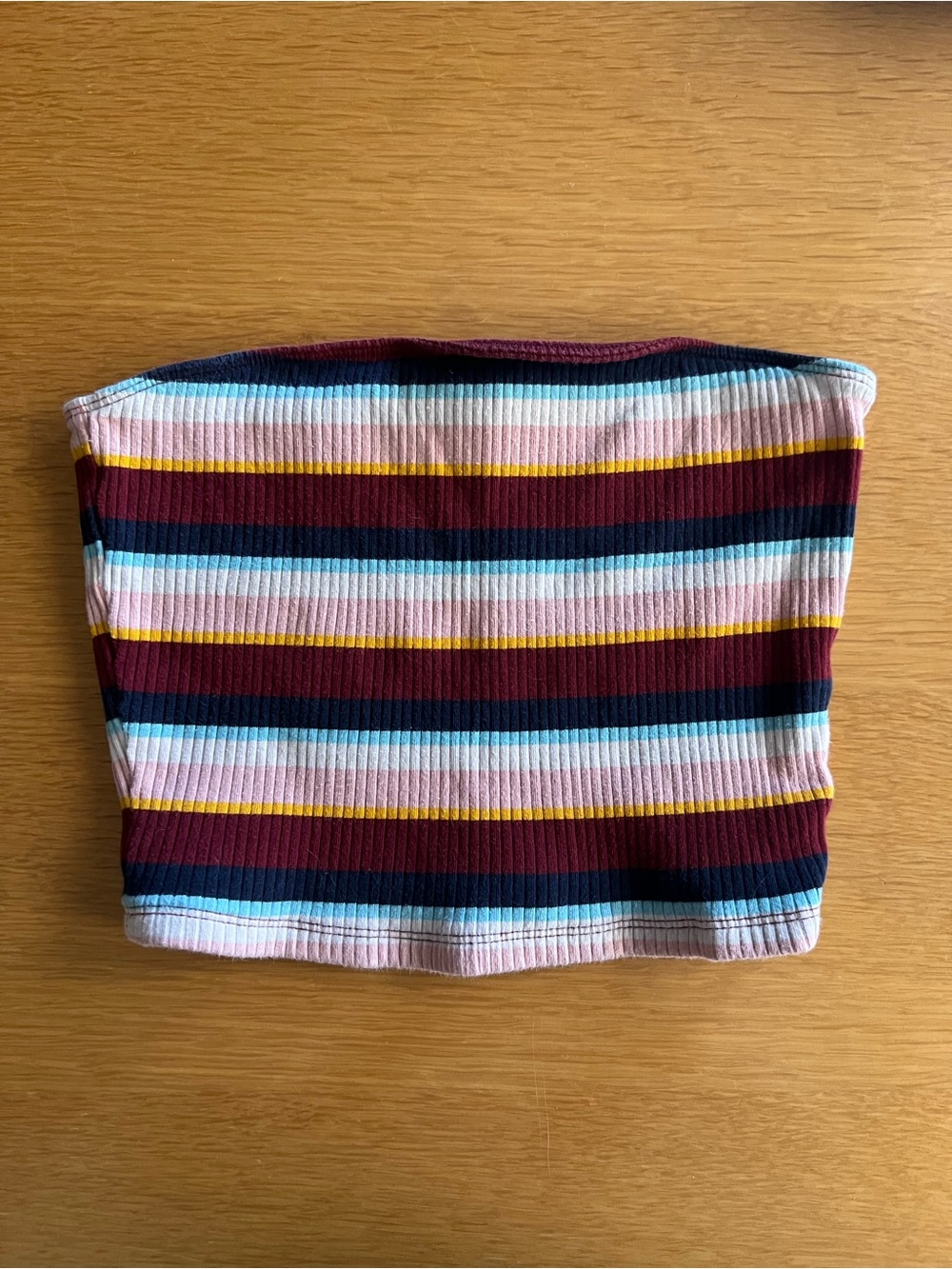 Hollister Multicolor Striped Ribbed Tube Top - Burgundy, Pink, Teal, Yellow